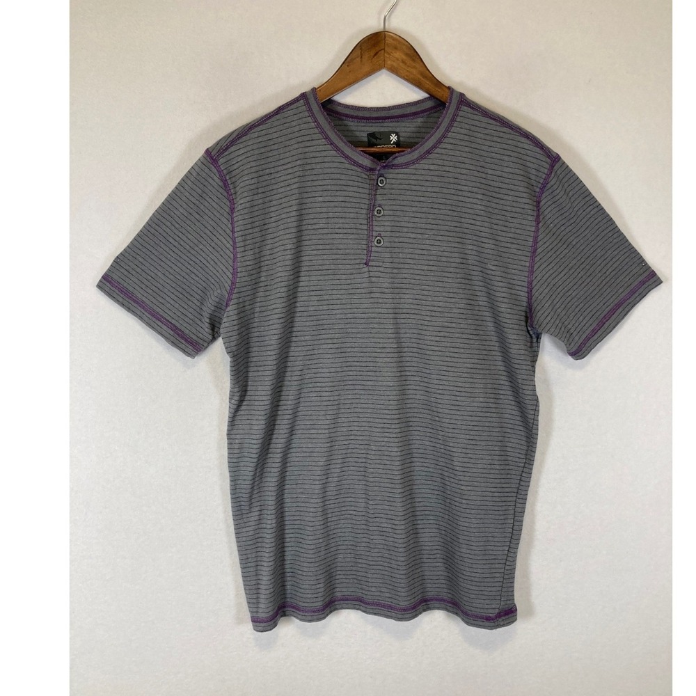 Skater Grunge Modern Culture Men Large Grey Purple Striped Contrast Henley Shirt